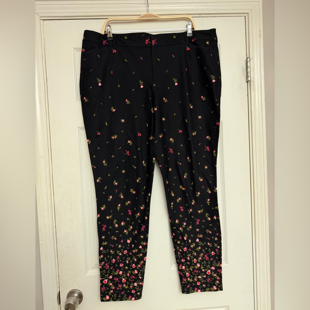 Black Floral Print Pixie Pants - Pink & Green Accent